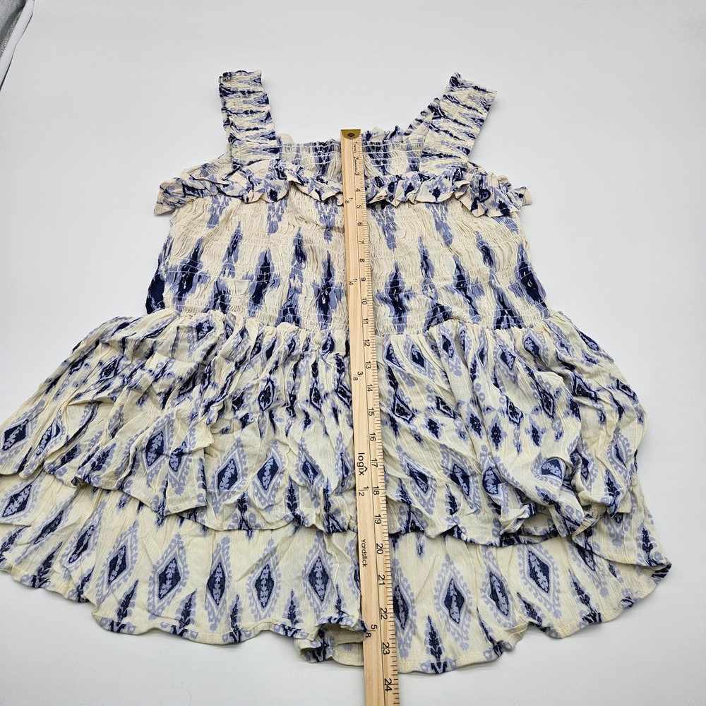 Romantic‎ Gypsy Geometric Printed Ruffle Tiered Dress Ivory Blue 1X - Picture 5 of 8